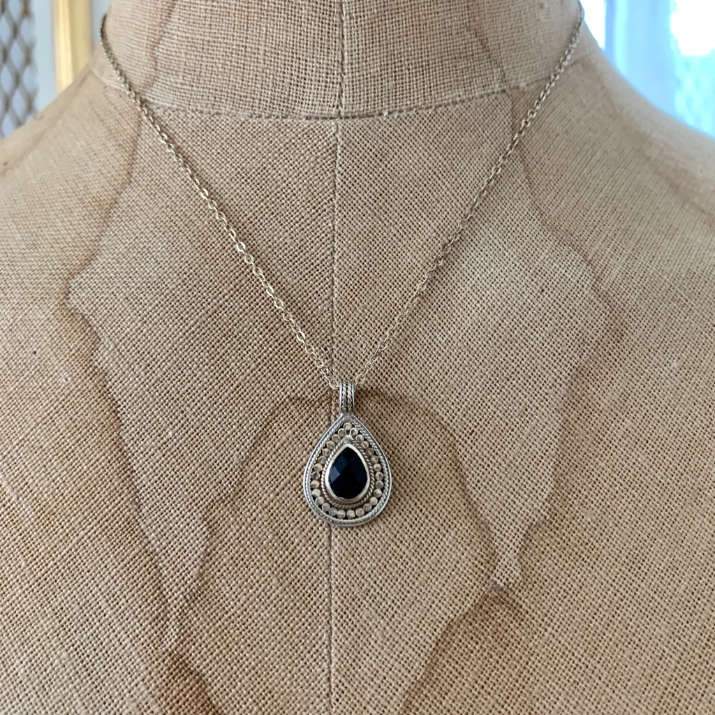 Stamped Anna Beck 925 - Large Multifaceted Onyx Stone Necklace 185$